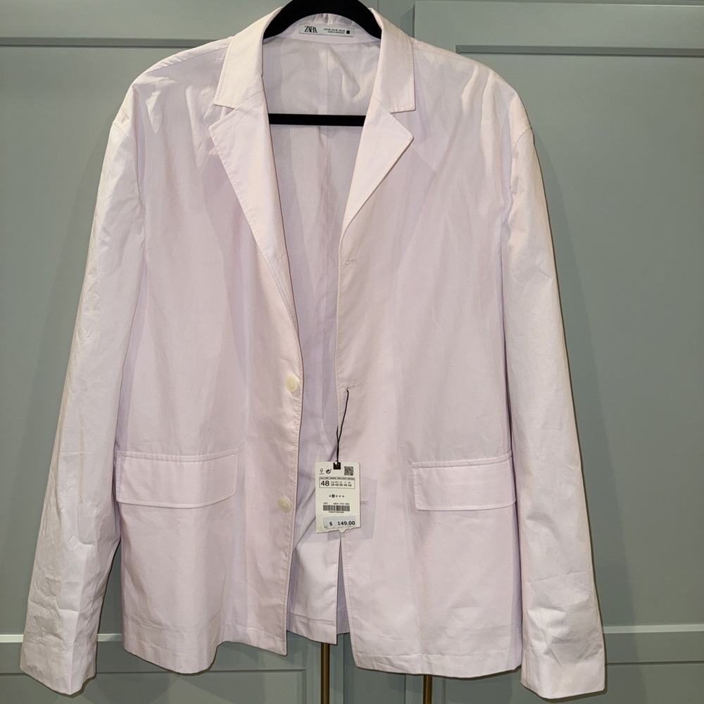 ZARA Men's Light Pink Poplin Jacket Blazer Size US 38 Pockets Lightweight